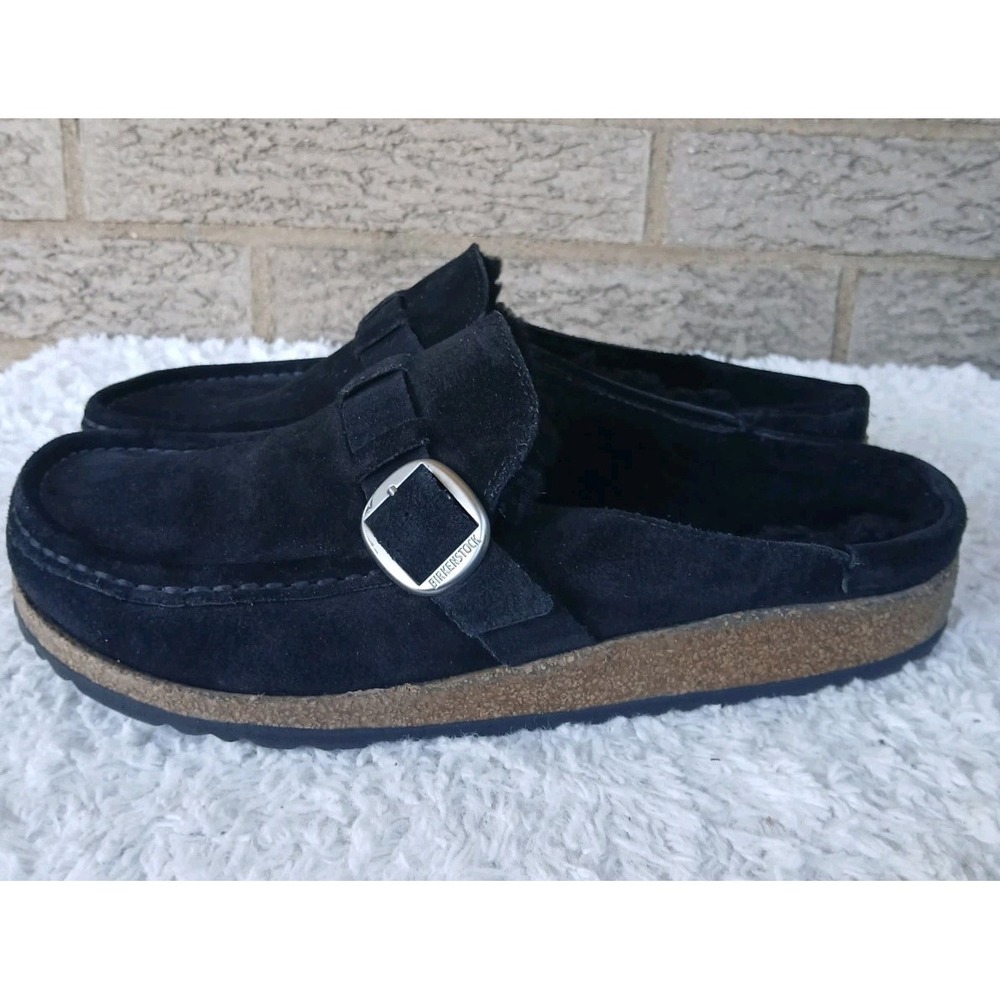 Birkenstock Women's Buckley Shearling Black Seude Clog Sandals Sz 39 US 8 - Picture 2 of 6